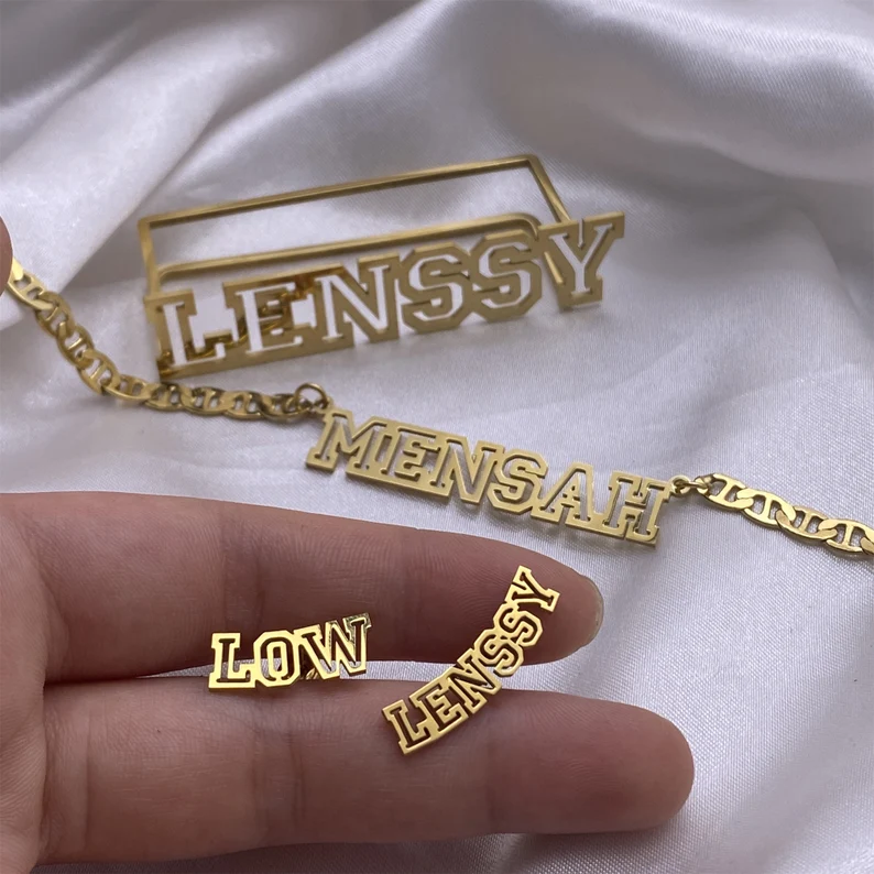 Hollow Letter Nameplate Jewelry Set Personalized Name Necklace Ring and Stud Earrings-silviax