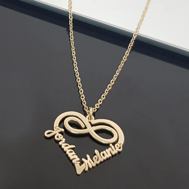 Couple Infinity Heart Pendant Personalized Custom Gold Plated Name Necklace-silviax