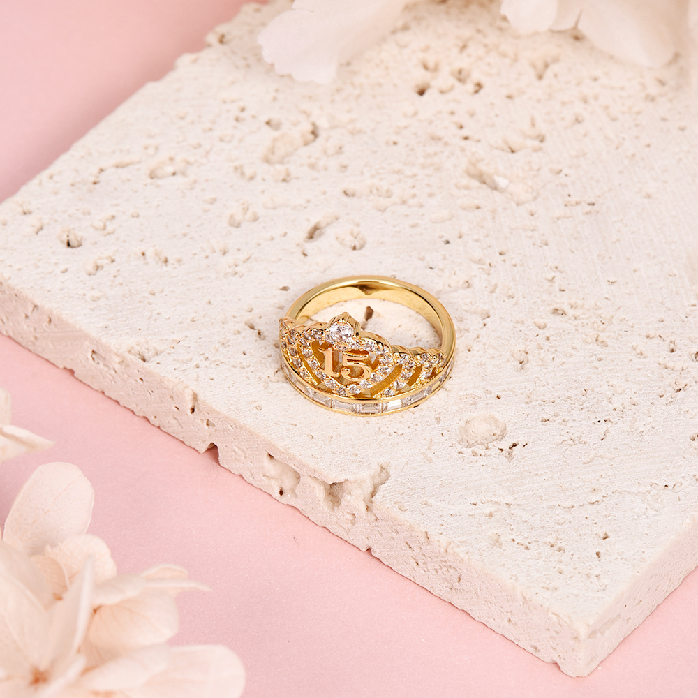 Personalized Gold Plated Crown Age Number Ring Quinceanera Gift-silviax