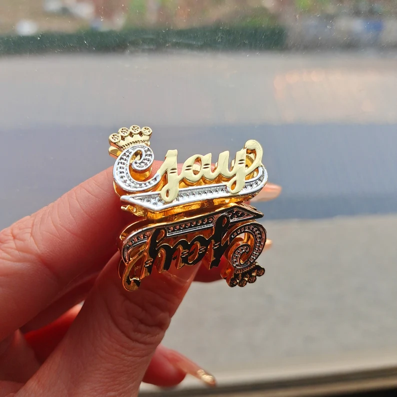 Double Layer Two Tone Crown and Underline Custom Name Stud Earrings-silviax