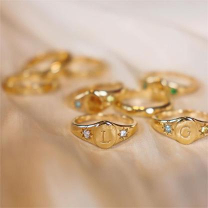 Personalized Gold Plated Birthstone A-Z Letter Initial Ring Gift For Mom-silviax