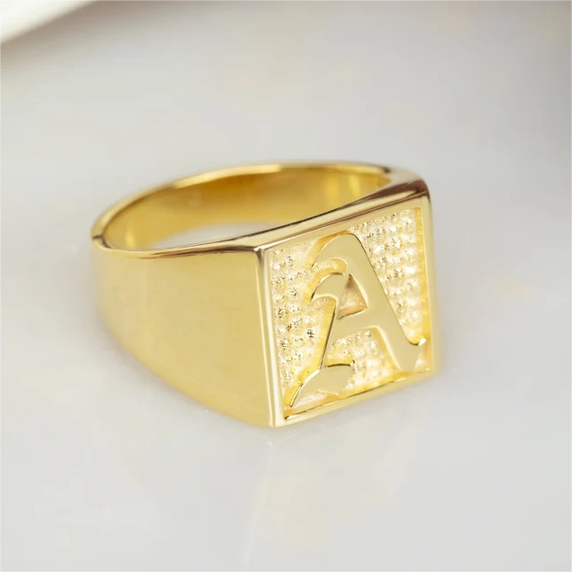 Personalized Gold Plated A-Z Letter Old English Initial Ring Men Ring-silviax