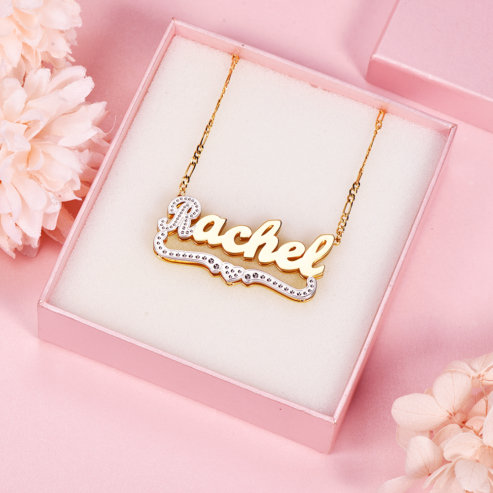 Two Tone Double Layer with Heart Gold Plated Personalized Custom 3D Name Necklace-silviax