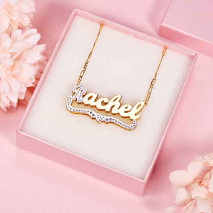 Two Tone Double Layer with Heart Gold Plated Personalized Custom 3D Name Necklace-silviax