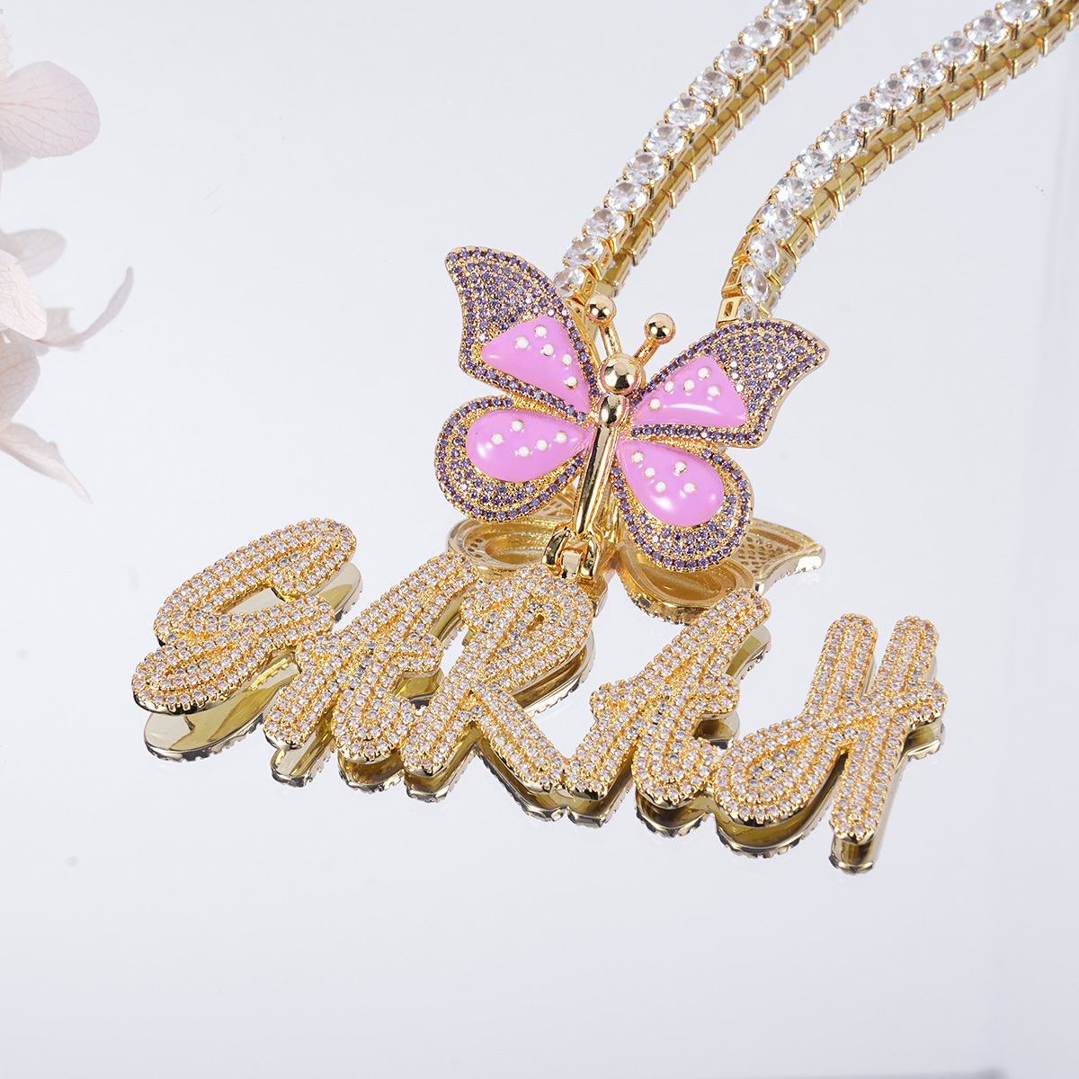 Custom Butterfly Nameplate Pendant 2-6 Letters Initial Name Necklace-silviax