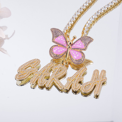 Custom Butterfly Nameplate Pendant 2-6 Letters Initial Name Necklace-silviax