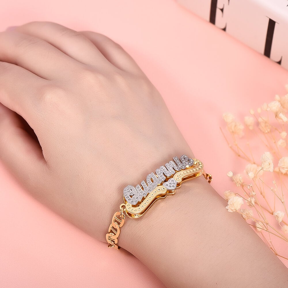 Double Layer Two Tone With Heart Personalized Custom Gold Double Layer Two Tone With Heart Personalized Custom Gold