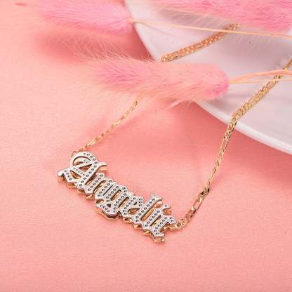 Double Layer Two Tone Old English Font Nameplate Personalized Custom Gold Plated Name Necklace-silviax