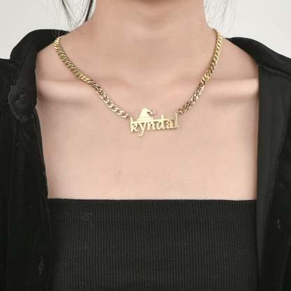 Christmas Hat With Birthstone And Horizontal Line Cuban Chain Personalized Custom Gold Plated Name Necklace-silviax