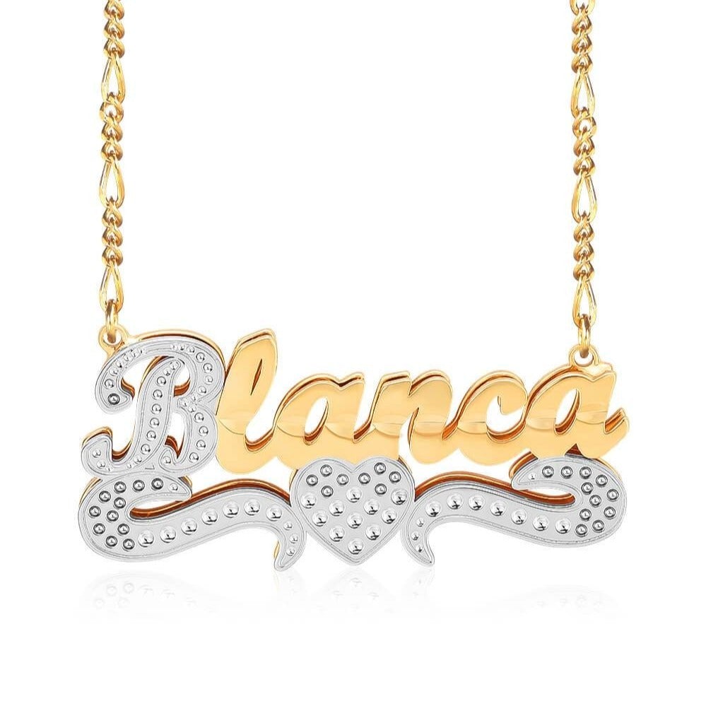 Double Layer Two Tone Nameplate Heart Personalized Custom Gold Plated Name Necklace-silviax