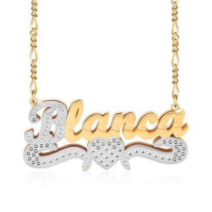 Double Layer Two Tone Nameplate Heart Personalized Custom Gold Plated Name Necklace-silviax