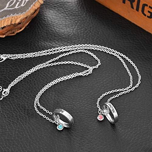 Engraved Ring Pendant With Birthstone Personalized Couples Necklaces Valentine's Day Gifts-silviax