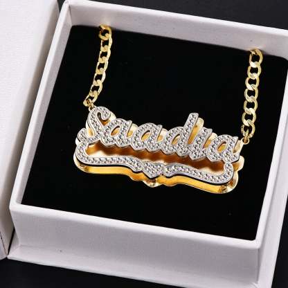 Double Plate Two Tone with Heart Personalized Custom Gold Plated Name Necklace-silviax