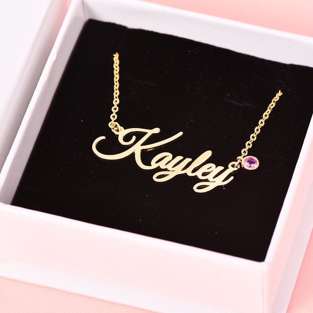 Gold Plated Personalized Custom Name Necklace with Birthstone Mother Gift-silviax