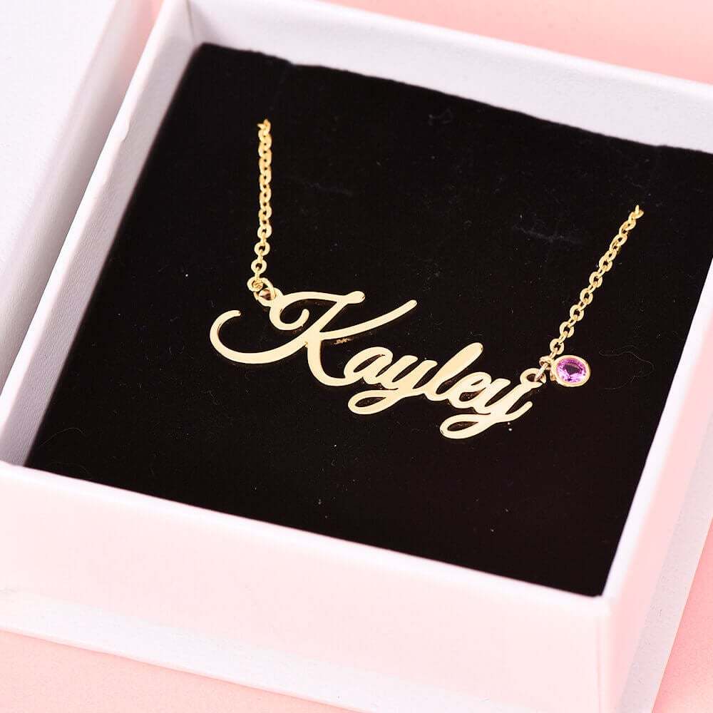 Gold Plated Personalized Custom Name Necklace with Birthstone Mother Gift-silviax