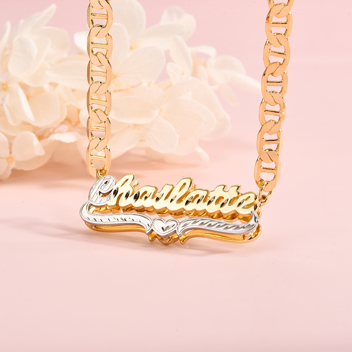 Personalized Heart Name Jewelry Set Mariner Chain Name Necklace and