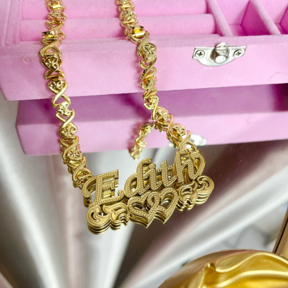 Heart XOXO Chain Double Layer Two Hearts Personalized Custom Name Necklace-silviax
