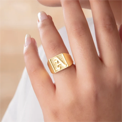 Personalized Gold Plated A-Z Letter Old English Initial Ring Men Ring-silviax
