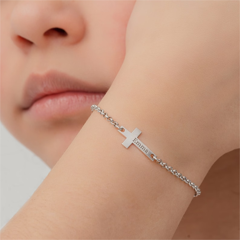 Baby Personalized Custom Engraved Cross Name Bracelet Gift For Kid-silviax