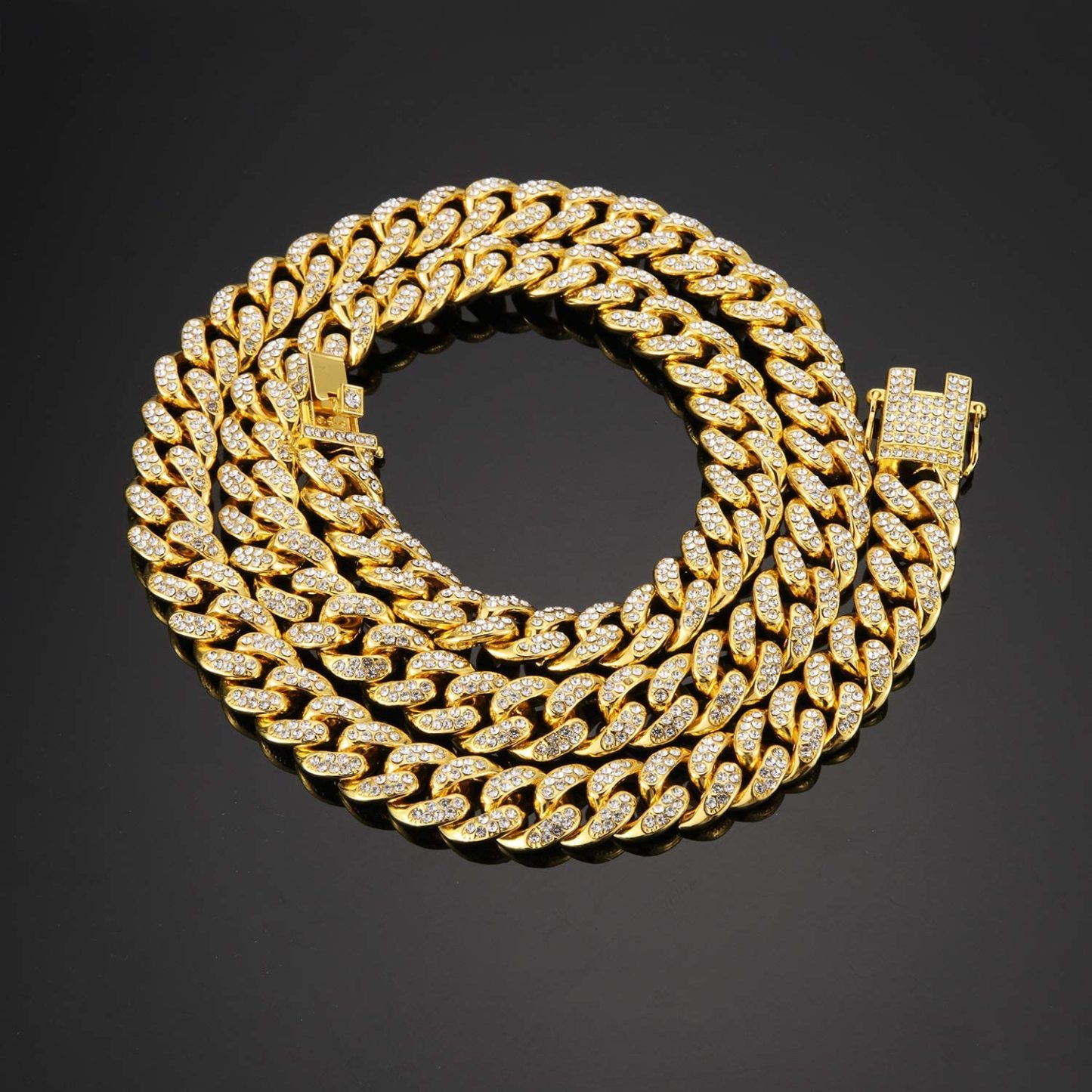 12MM Cuban Chain Gold Plated CZ Fully Iced-Out Necklace Hip Hop Style Jewelry for Men Women-silviax