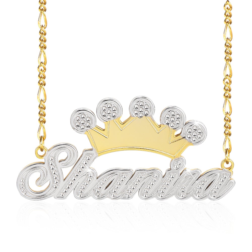 Two Tone Crown Personalized Custom Name Necklace Gold Plated-silviax