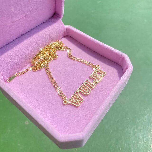 Hollow Letter Nameplate Pendant Personalized Custom Gold Plated Name Necklace-silviax