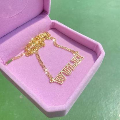 Hollow Letter Nameplate Pendant Personalized Custom Gold Plated Name Necklace-silviax