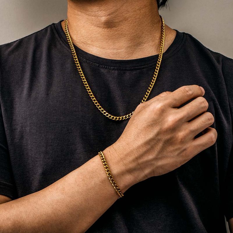 3-7mm Cuban Link Chain Gold Plated Necklace and Bracelet Set-silviax