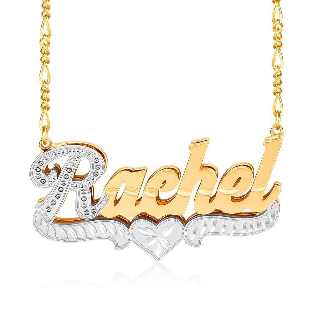 Double Layer Two Tone Heart Nameplate Personalized Custom Gold Plated Name Necklace-silviax