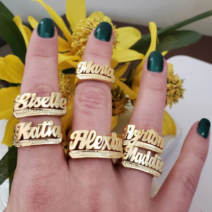 Personalized Custom Gold Plated Underline Names Ring Mens Ring-silviax