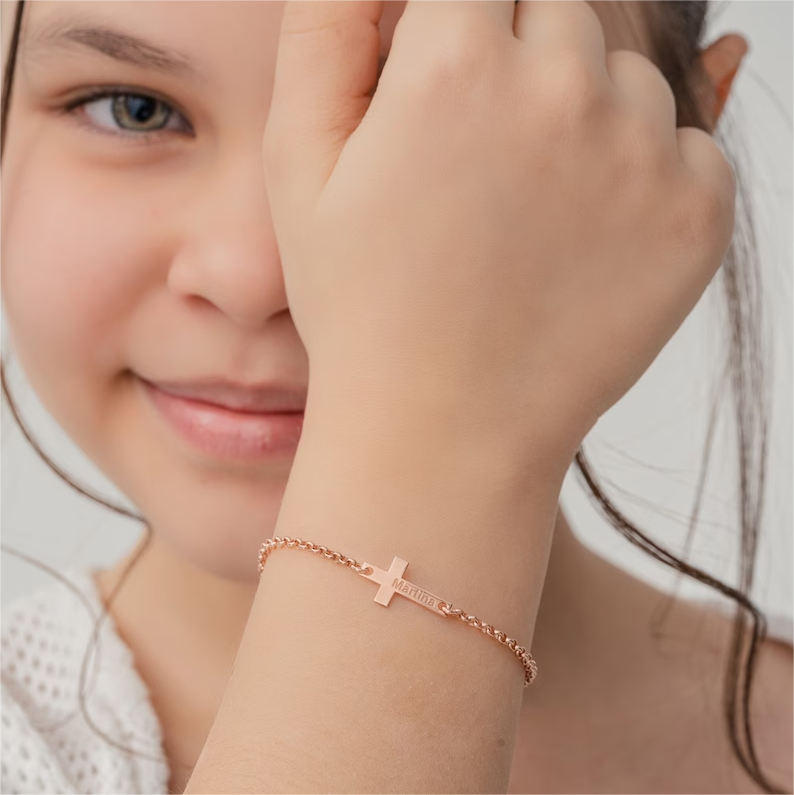 Baby Personalized Custom Engraved Cross Name Bracelet Gift For Kid-silviax