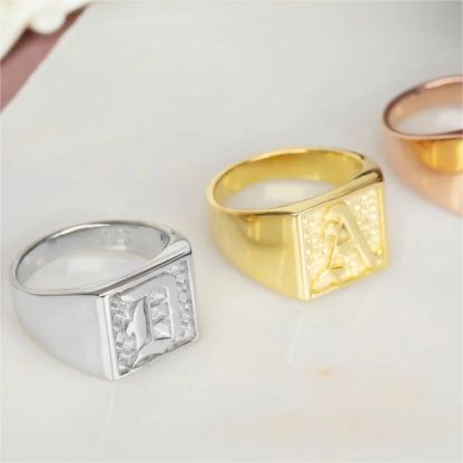 Personalized Gold Plated A-Z Letter Old English Initial Ring Men Ring-silviax