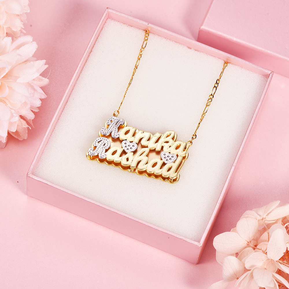 Double Layer Two Tone with Two Hearts Personalized Custom Gold Plated Name Necklace-silviax