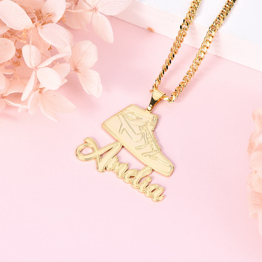 Sneakers Nameplate Pendant Personalized Custom Gold Plated Name Necklace-silviax