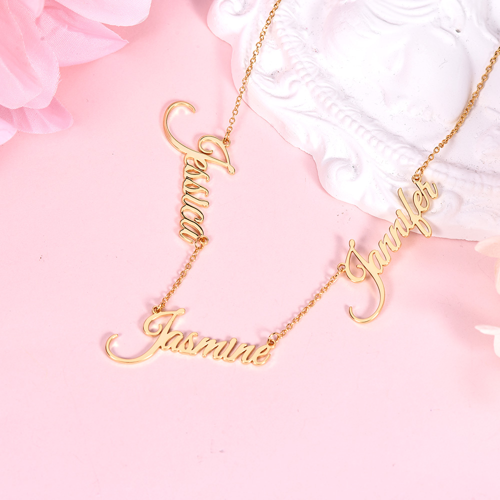 Three Nameplate Pendant Gold Plated Personalized Custom Name Necklace Jewelry Gift for Mom Wife-silviax