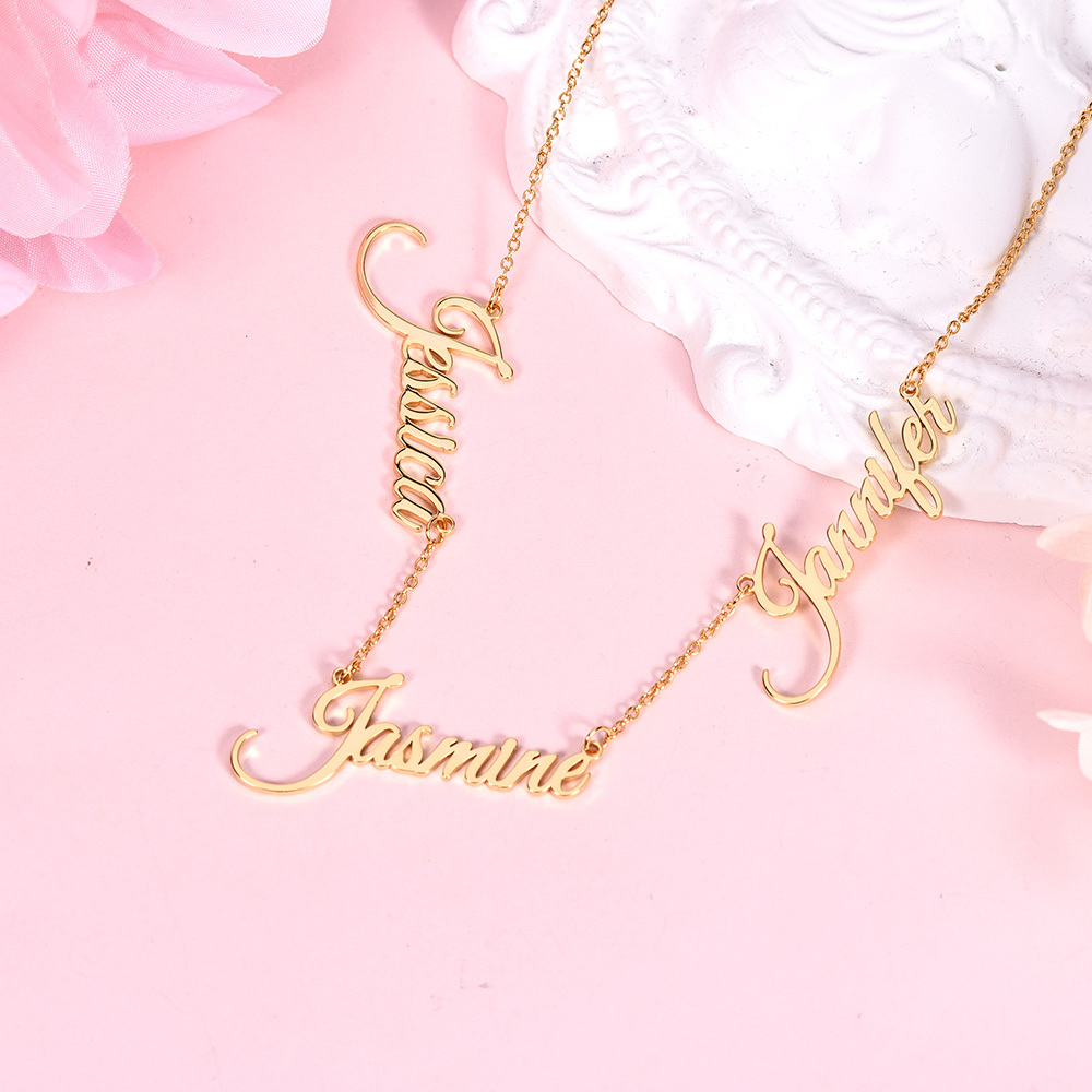Three Nameplate Pendant Gold Plated Personalized Custom Name Necklace Jewelry Gift for Mom Wife-silviax