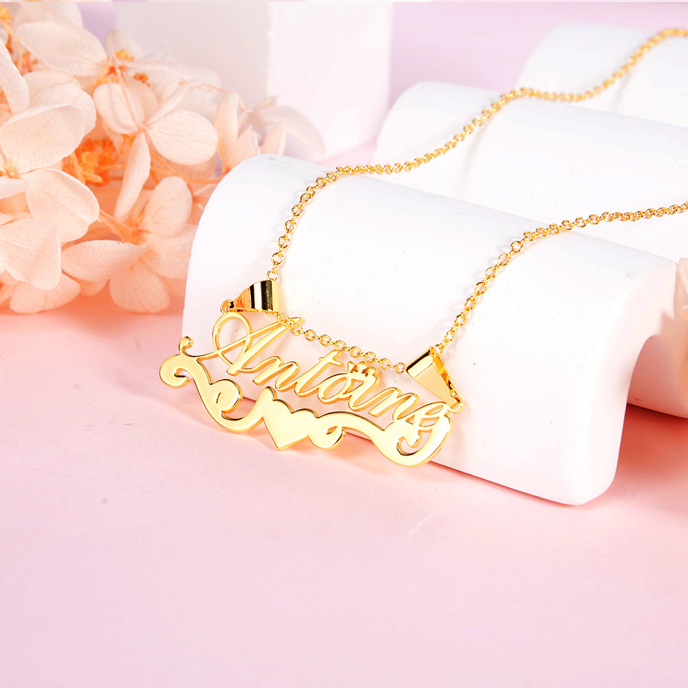 Crown Heart Personalized Custom Gold Plated Name Necklace Gift For Kids Baby-silviax