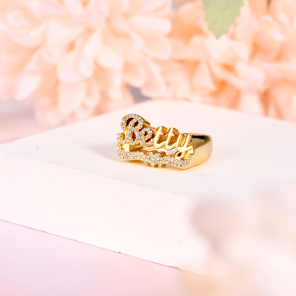 Custom Personalized Gold Plated Bling Bling Heart Name Ring-silviax