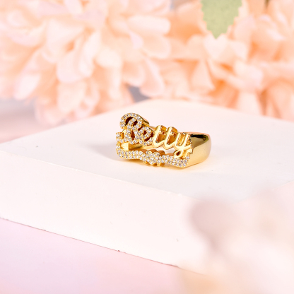 Custom Personalized Gold Plated Bling Bling Heart Name Ring-silviax