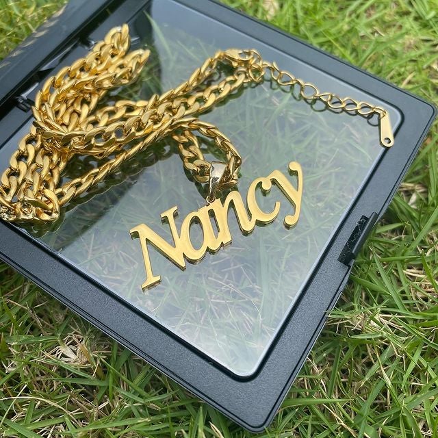 Letter Nameplate Pendant With Cuban Chain Personalized Custom Gold Plated Name Necklace-silviax