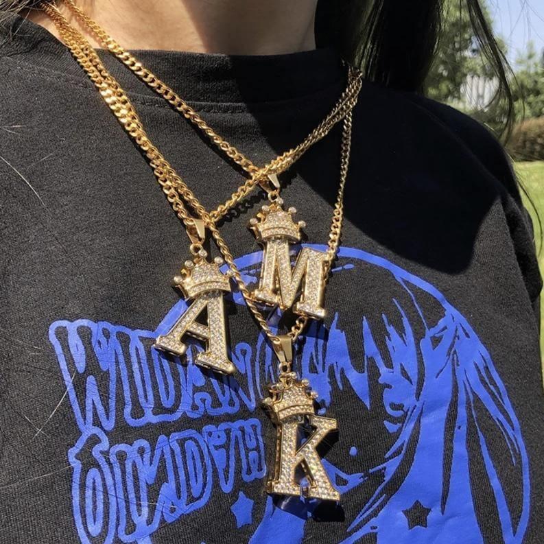 Crown Letter Pendant Personalized Custom Gold Plated Initial Necklace-silviax