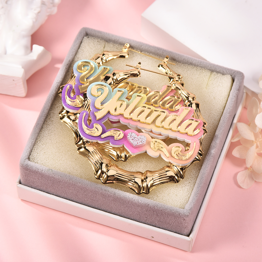 Personalized Colorful Acrylic Jewelry Set Custom Name Necklace Bamboo Earrings Set-silviax
