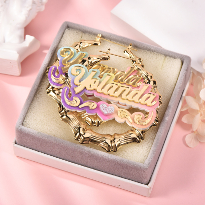Personalized Colorful Acrylic Jewelry Set Custom Name Necklace Bamboo Earrings Set-silviax