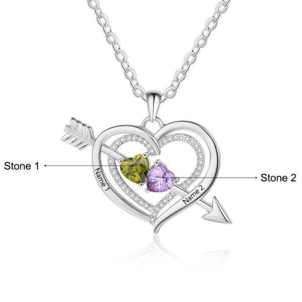 Heart Arrow Pendant Personalized 2 Names & Birthstone Necklace for Couple-silviax