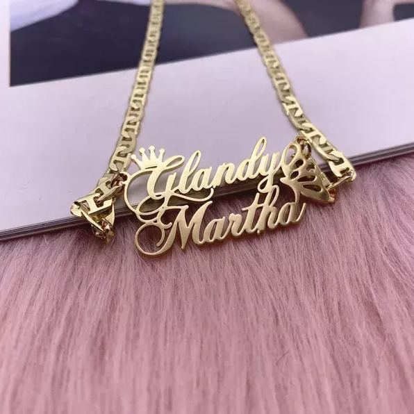 Mariner Chain Butterfly and Crown Two Name Pendant Personalized Custom Gold Plated Name Necklace Women Gifts-silviax