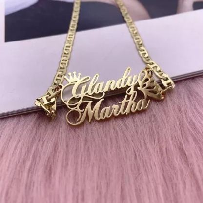 Mariner Chain Butterfly and Crown Two Name Pendant Personalized Custom Gold Plated Name Necklace Women Gifts-silviax
