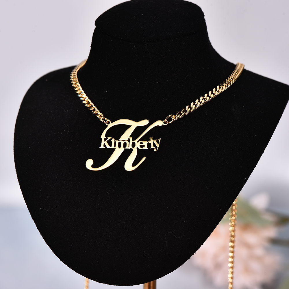 Personalized Custom Gold Plated Nameplate Intial Pendant Necklace-silviax
