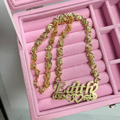 Heart XOXO Chain Double Layer Two Hearts Personalized Custom Name Necklace-silviax