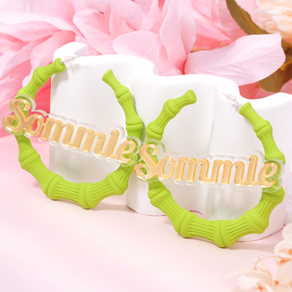 60mm Bamboo Earrings Personalized Custom Acrylic Macron Gorgeous Name Earrings -silviax
