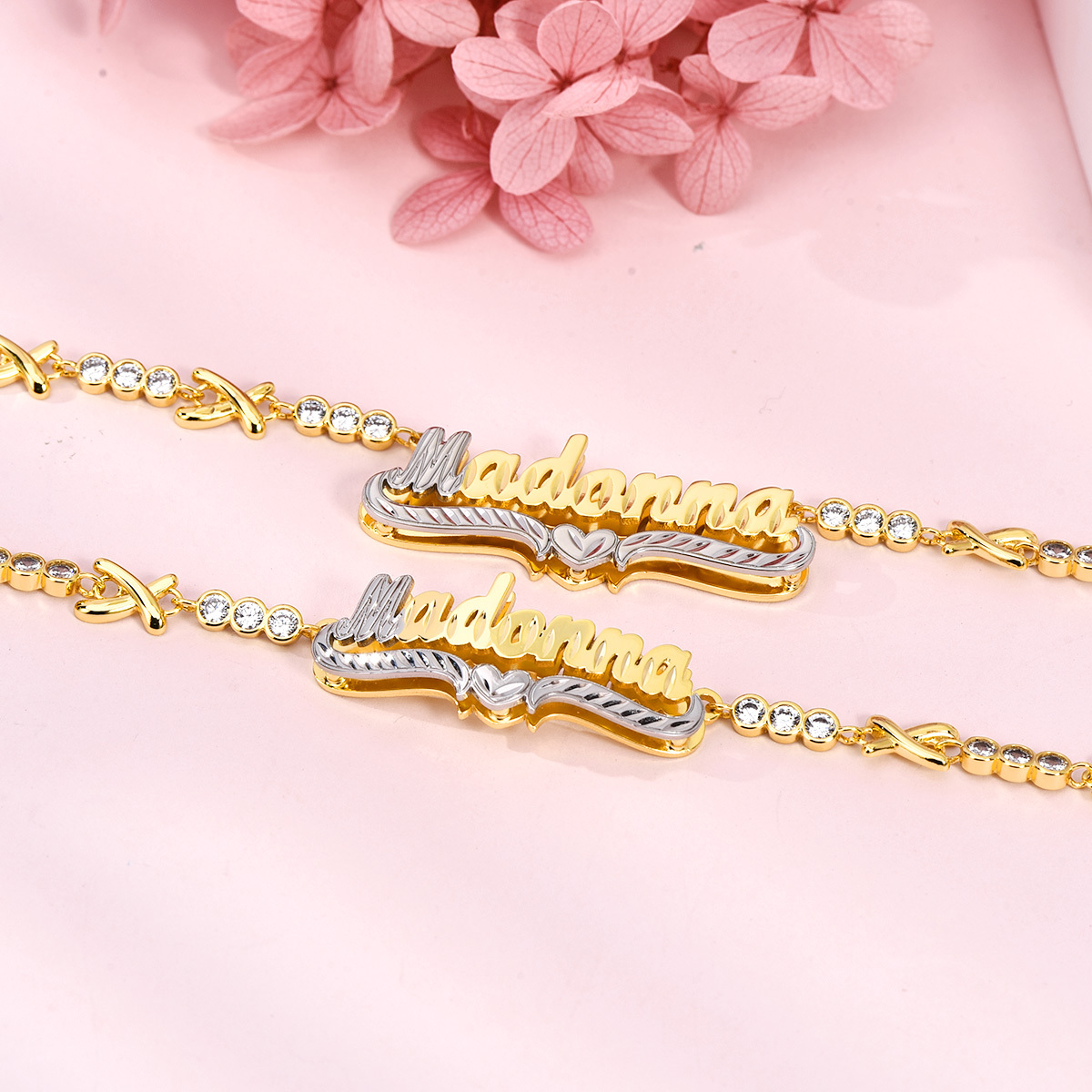 XOXO Chain Two Tone Personalized Custom Set Name Necklace And Bracelet-silviax